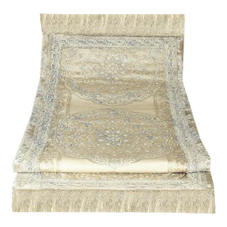 Antique Lace & Metallic Fringe Hand-Embroidery Fortuny-Style Table Runner For Sale