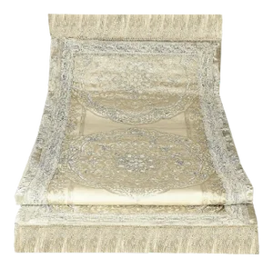 Antique Lace & Metallic Fringe Hand-Embroidery Fortuny-Style Table Runner