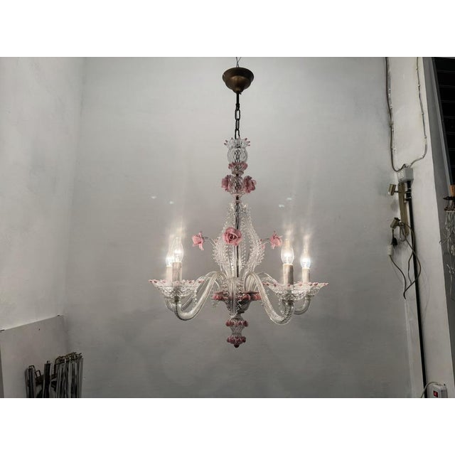 Venetian Murano Glass Clear Pink Chandelier, 1960s For Sale - Image 12 of 13