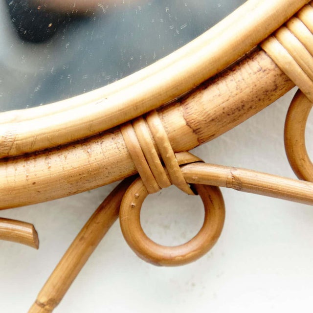 Mid-Century Modern Bamboo Rattan Handcrafted Mirror, French Riviera, 1960s For Sale - Image 8 of 12