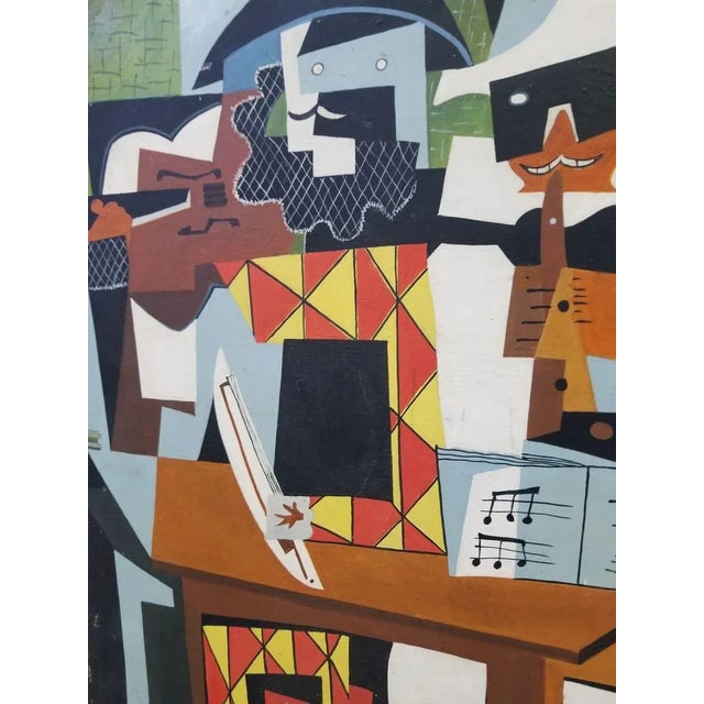Beige Bert, Cubist Musicians with Masks, 1964, Panel Painting For Sale - Image 8 of 14