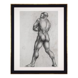 Vintage Art Deco Charcoal Male Nude Physique Figure Drawing William B Pattengill 1934 For Sale