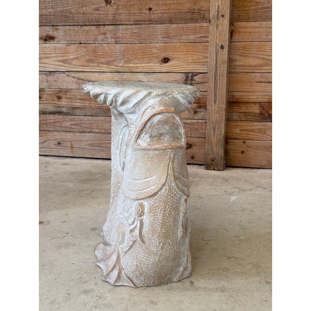 A sculptural vintage resin koi fish side table or garden stool, brimming with coastal charm and organic artistry....