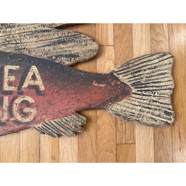 Early 20th Century Handmade Deep Sea Fishing Wood Sign For Sale - Image 5 of 11