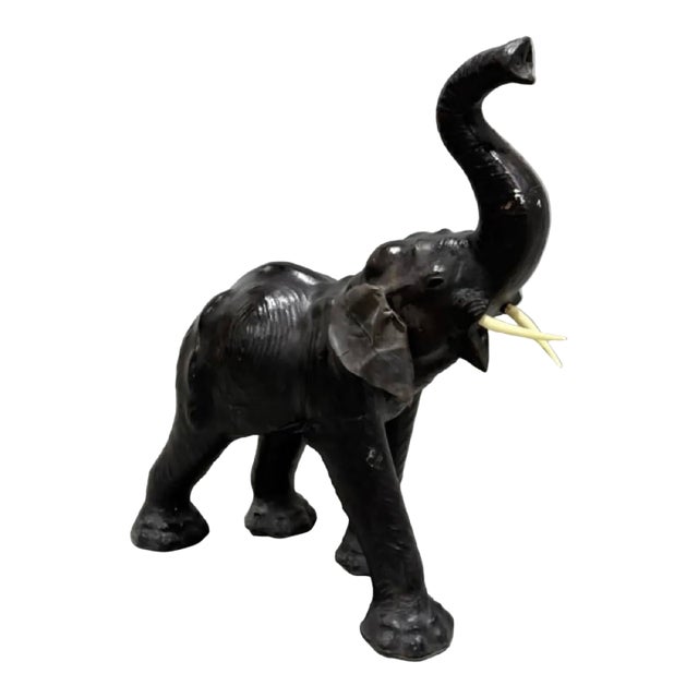 Monumental 47” Vintage Leather Elephant Sculpture – Distressed For Sale