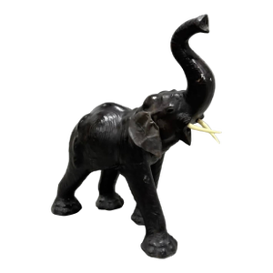 Monumental 47” Vintage Leather Elephant Sculpture – Distressed