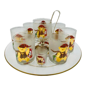 Vintage Culver Glass Company Holiday Bear Cocktail Set- 11 Pieces