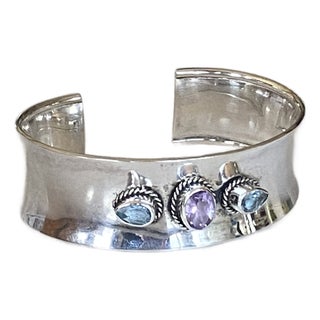 Sterling Silver Bracelet With Amethyst and Topaz For Sale