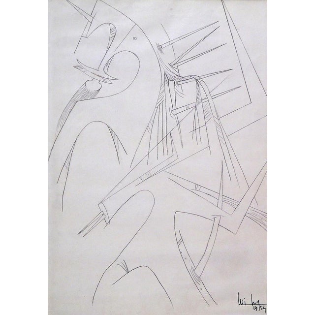 1954 Untitled Surrealist Drawing by Wifredo Lam For Sale