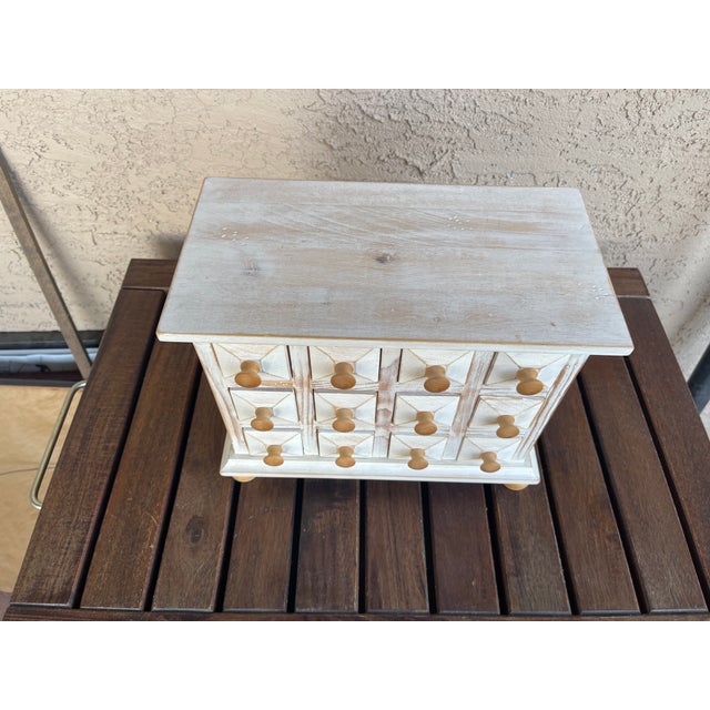 Farmhouse Vintage Pine Tabletop White Milk Paint 12 Drawer Apothecary Spice Chest For Sale - Image 3 of 6
