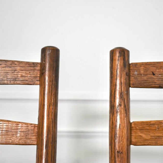 Wood Antique Early American Ladder Back Splint Woven Seat Side Chairs - Set of 4 For Sale - Image 7 of 11
