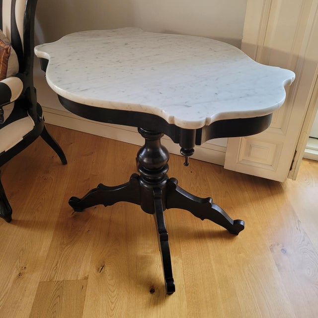 Alfonsine Galápago Table in Ebonized Wood with Marble Top, 1930s For Sale - Image 4 of 18
