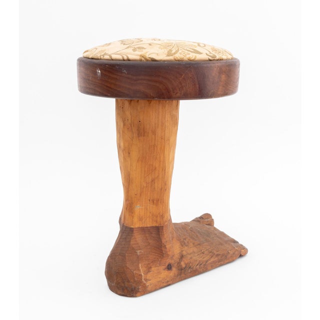 Wood Late 20th Century Folk Art Carved Wood "Foot" Stool For Sale - Image 7 of 9