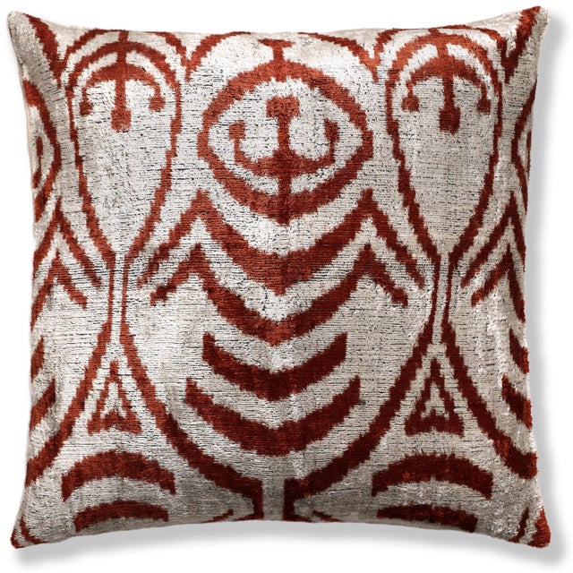 "This luxury 20x20 inch handwoven silk velvet pillow is a refined statement piece designed for sophisticated interiors....