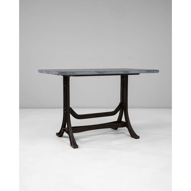 Industrial Table with Wrought Iron Legs and Stone Top, Antique, France, 20th Century For Sale - Image 11 of 11