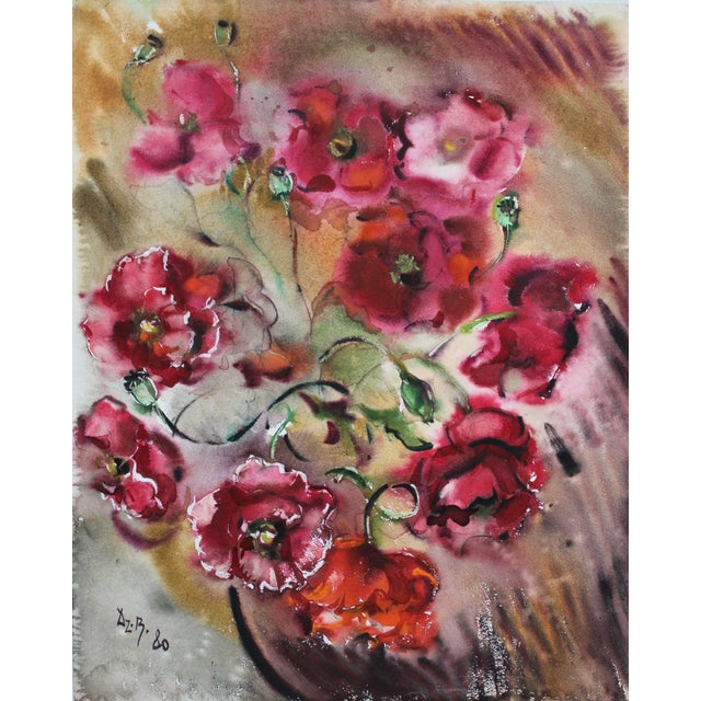 Dzidra Bauma, Poppies, 1980, Watercolor For Sale - Image 3 of 6
