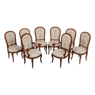 Set of 8 French Louis XIV Style Upholstered Dining Room Chairs For Sale