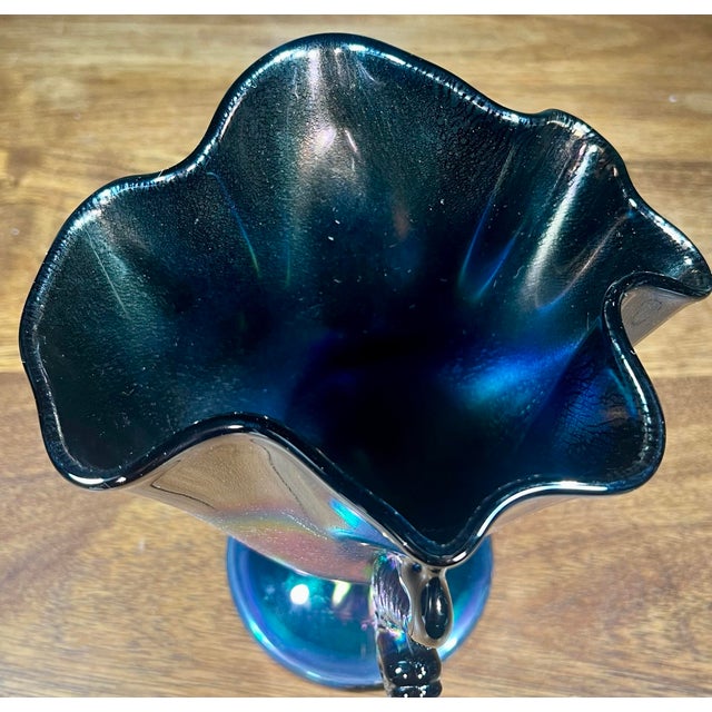 Amethyst Fenton Twin Dolphin Handled Iridescent Art Glass Vase For Sale - Image 8 of 11