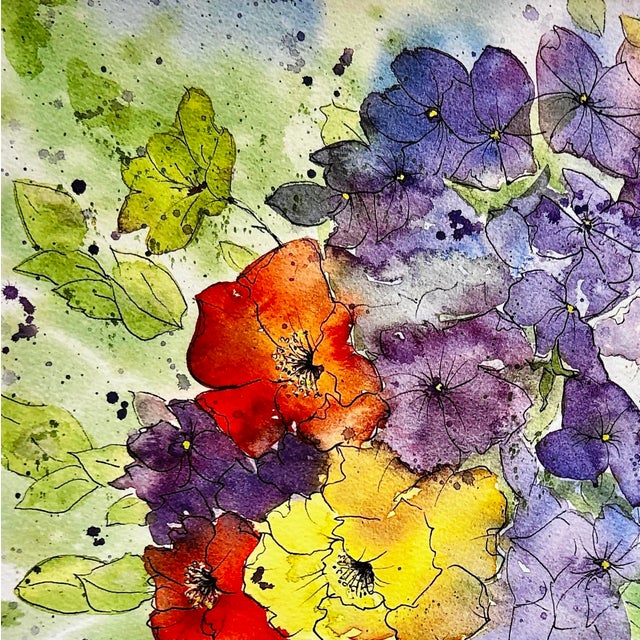 Amethyst Iceland Poppies and Sweet Peas Watercolor Painting Giclee Print For Sale - Image 8 of 8