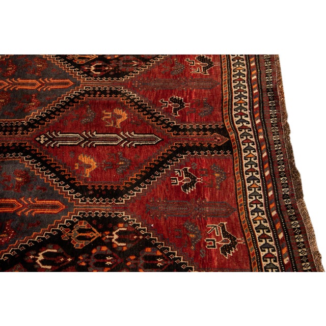 Vintage Shiraz Handmade Tribal Pattern Red Wool Rug For Sale In New York - Image 6 of 10