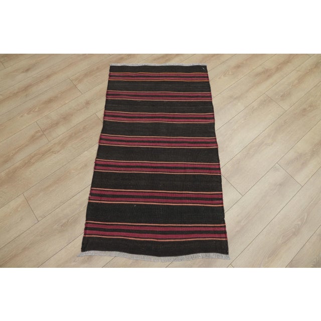 1980s Tribal Black Striped Kilim Small Rug For Sale - Image 13 of 13