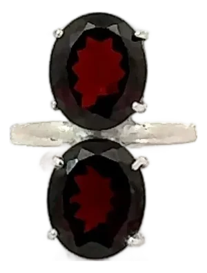 Retro Style Bold Two-Stone 8.47 Carat Garnet Ring in Sterling Silver - Size 6