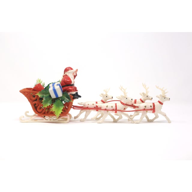 Vintage 1950s Santa and Reindeer Sleigh Table Topper Decor Chairish