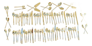 Contemporary Modern Flatware Stainless Steel Gold Tone Korea 82 Piece Collection