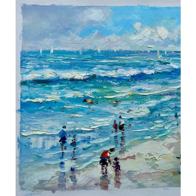 Contemporary Coastal Beach Seascape Oil Painting on Canvas, Unstretched, by J. Morgan For Sale - Image 4 of 5