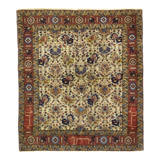 Antique Persian Tabriz Signed Rug 4'4" X 4’10” For Sale