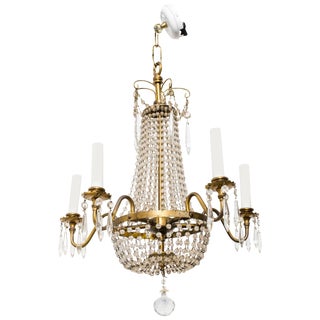 French Brass Beaded Chandelier For Sale