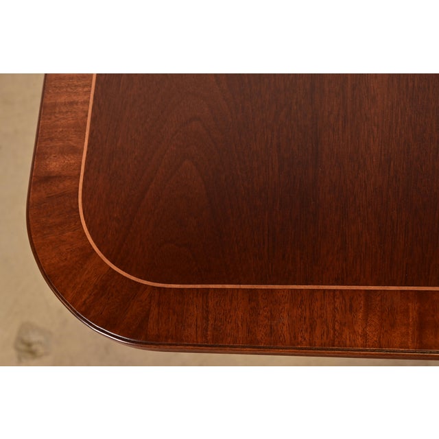 Brown Baker Furniture Historic Charleston Georgian Banded Mahogany Double Pedestal Extension Dining Table, Newly Refinished For Sale - Image 8 of 12