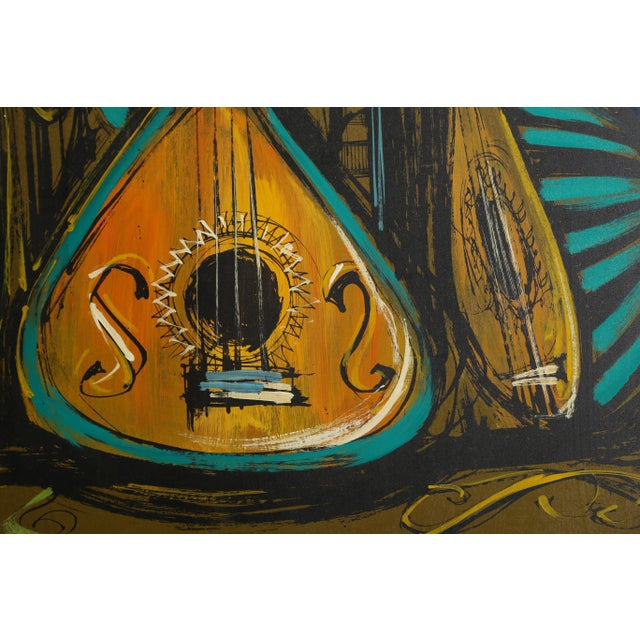 Mandolins Van Gaard Year: circa 1960 Size: 48 in. x 30 in. Framed size: 50 x 32 inches Oil on board, signed lower left Two...