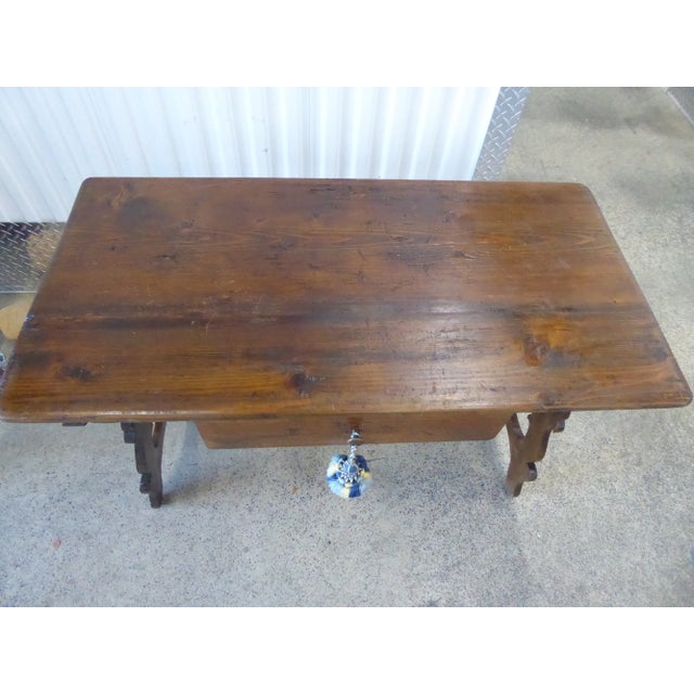 Late 17th / Early 18th Century Italian Tuscan Walnut Trestle Table with Drawer For Sale - Image 12 of 13