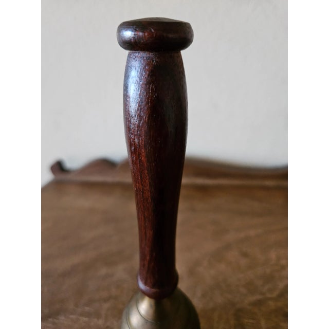 Mid 20th Century Vintage Brass Bell With Wooden Handle For Sale - Image 9 of 12