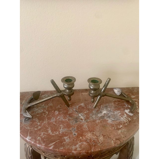 Mid-Century Modern Pair of Mid-Century Italian Brass Anchor Candlestick Holders For Sale - Image 3 of 8