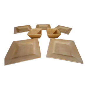 Pottery Barn Asian Square Yellow Plates & Bowls - Made in Mexico -7 PCS