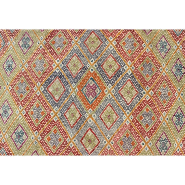 Red Mid 20th Century Geometric Diamond Vintage Turkish Kilim Rug, Bright and Colorful For Sale - Image 8 of 13