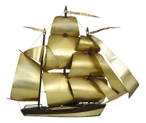 Vintage Decorative Boat with Brass Sails, 1960s