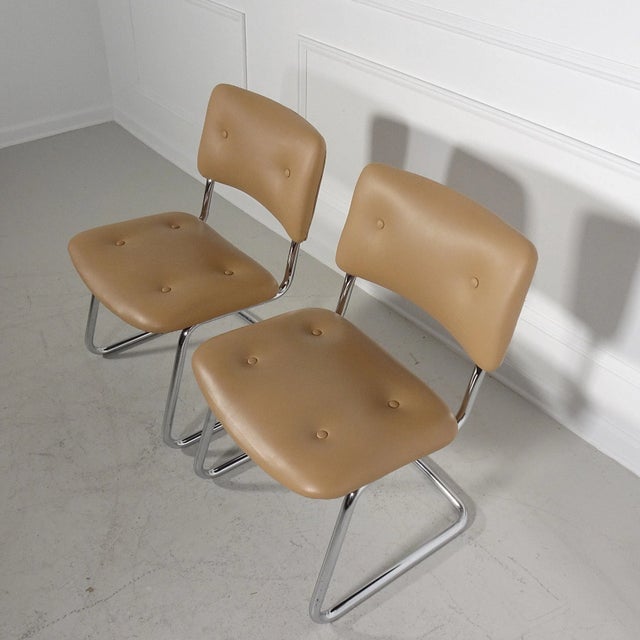 60's Chrome and Faux Leather Cantilever Side Chairs - A Pair For Sale In Tampa - Image 6 of 8