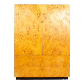 Dillingham Mid Century Burlwood Armoire Gentleman's Highboy Dresser Chest For Sale