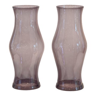 Pair of Vintage Amethyst Glass Hurricane Shades For Sale
