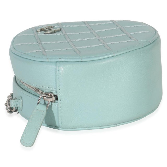Teal Ultimate Stitch Lambskin Round Clutch On Chain For Sale In New York - Image 6 of 9