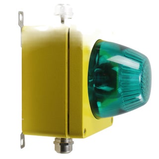 Airport Runway Sconce in Yellow Metal and Green Glass For Sale