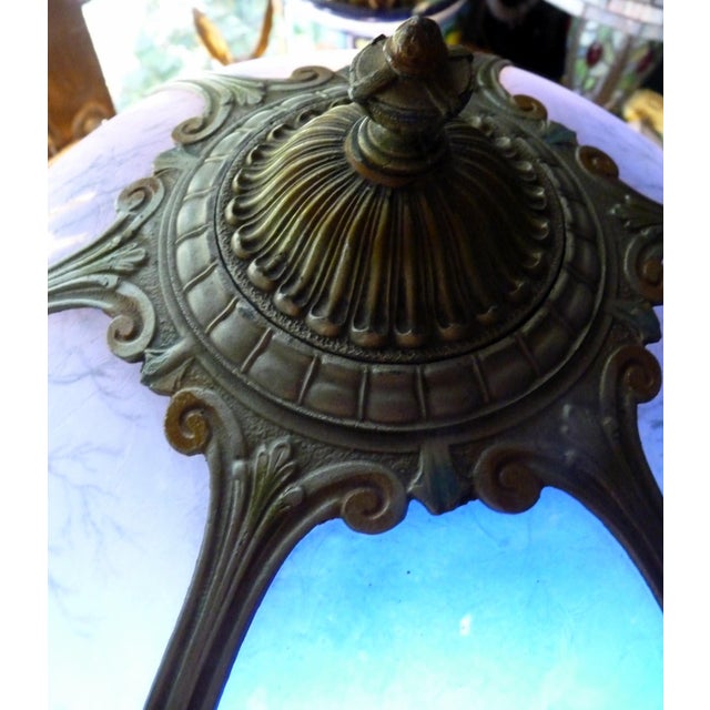 1910s Miller Phoenix Art Deco Winter Landscape Reverse Painted Lamp Penny Marshall Estate– Ice Chip Glass – Illuminated Base – For Sale - Image 14 of 18