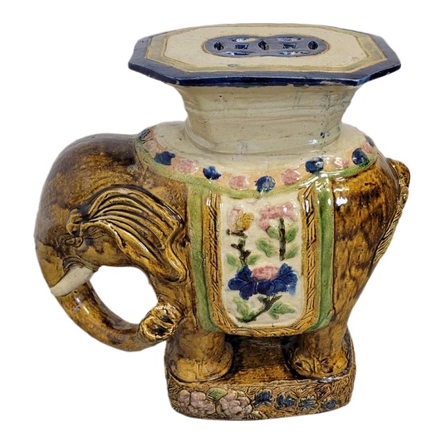 Vintage Sancai-Glazed Ceramic Elephant Garden Seat Side Table, Chinese 1920s For Sale
