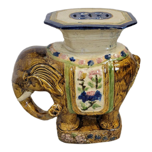 Vintage Sancai-Glazed Ceramic Elephant Garden Seat Side Table, Chinese 1920s