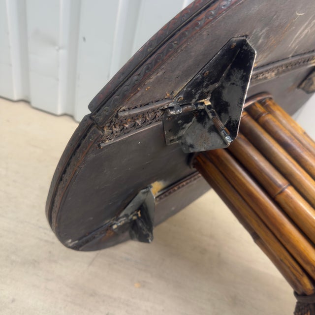 1980s Maitland-Smith Attributed Burnt Bamboo Drop-Leaf Table With Brass Feet For Sale - Image 12 of 12