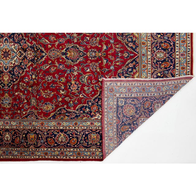 Vintage Persian Kashan Medallion Wool Rug in Red For Sale - Image 4 of 10