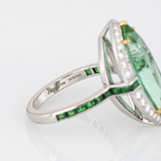 Late 20th Century Tiffany & Co High Jewelry Green Tourmaline Diamond Ring Tsavorite 18k Platinum, Size 6 For Sale In Los Angeles - Image 6 of 8